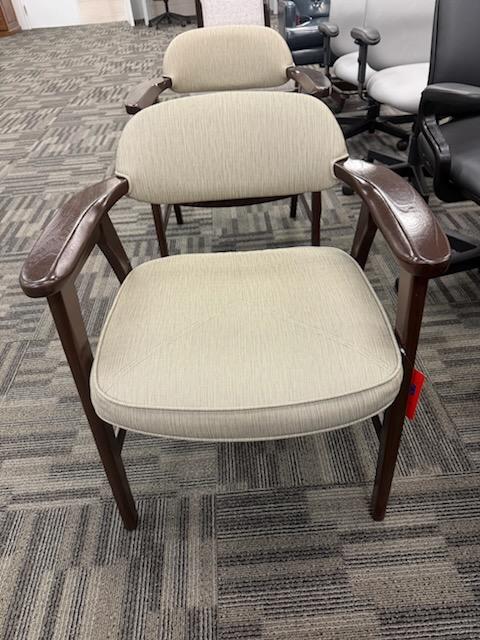 Mid-Century Modern Beige Fabric Guest Armchair | Reception & Office Side Chair