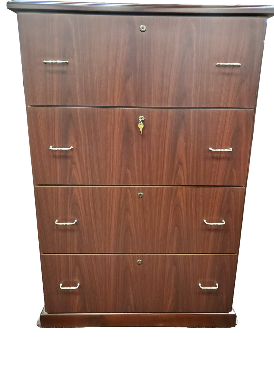Mahogany Four Drawer Lateral File Cabinet