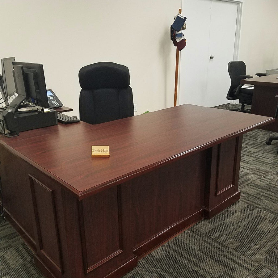 Senior Executive Workstation with Right Return Mahogany